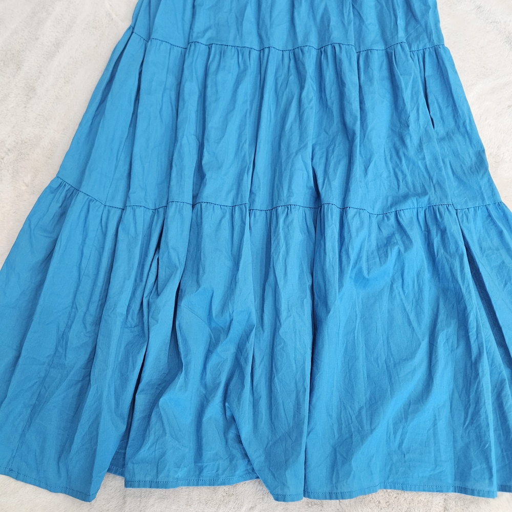 Magari Italian Cotton Blend Sleeveless Tiered Maxi Dress in Bright Blue Summer - Picture 3 of 9